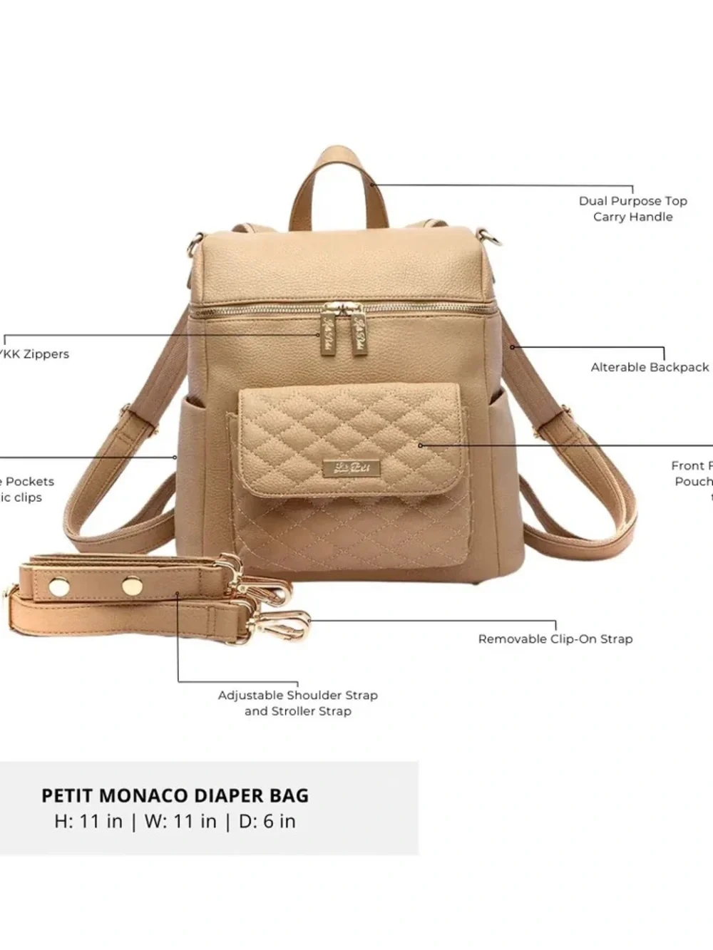 Luli Bebe Petit Monaco Diaper Bag- Latte Brown